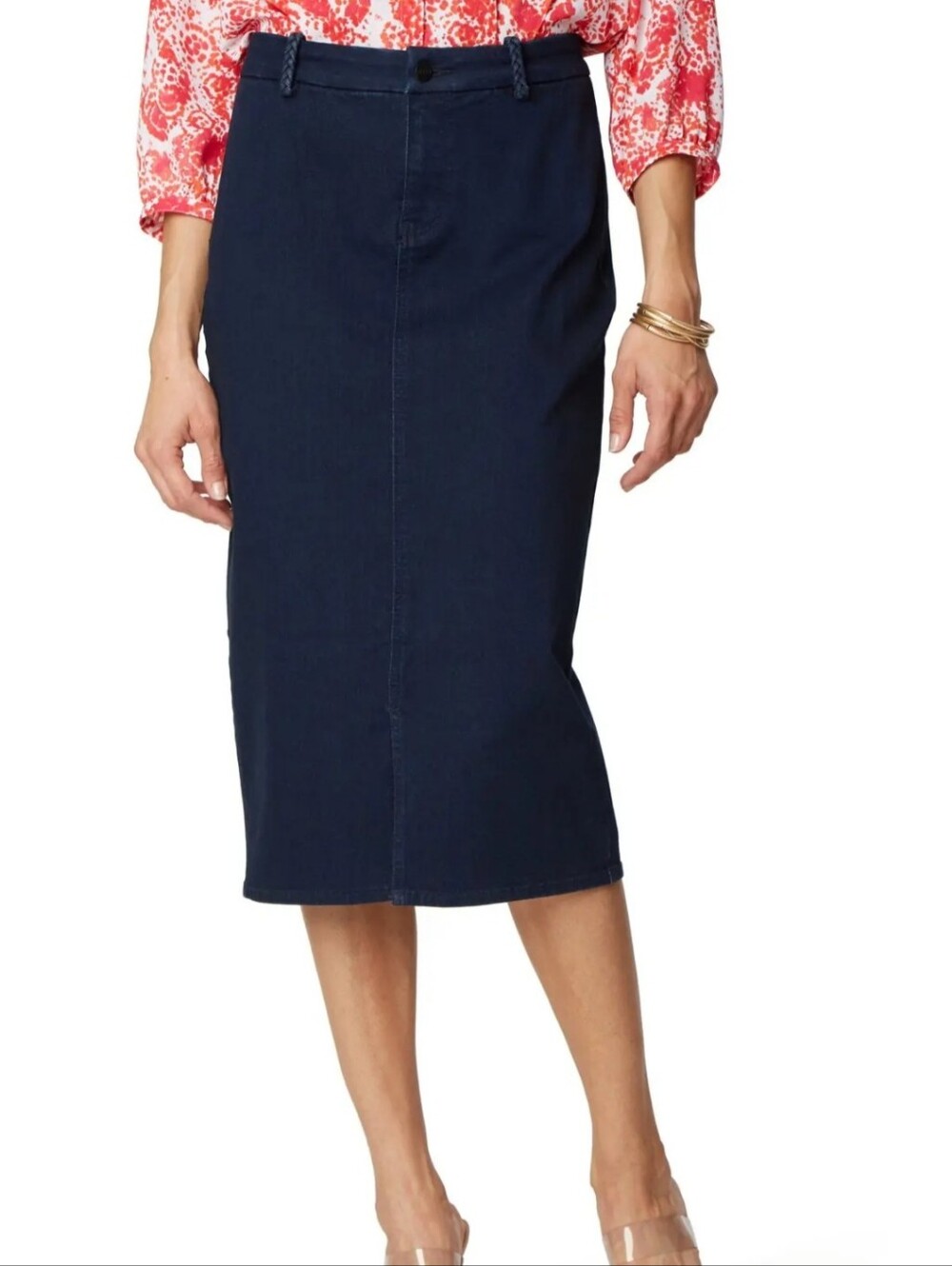 NYDJ Midi Denim Jean Skirt with Braided Belt Loops Size 6